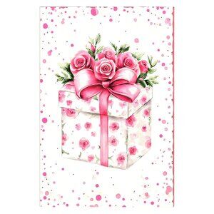 Pink Roses Gift Box Postcard Decorative Art Card Shabby Chic Valentine Love